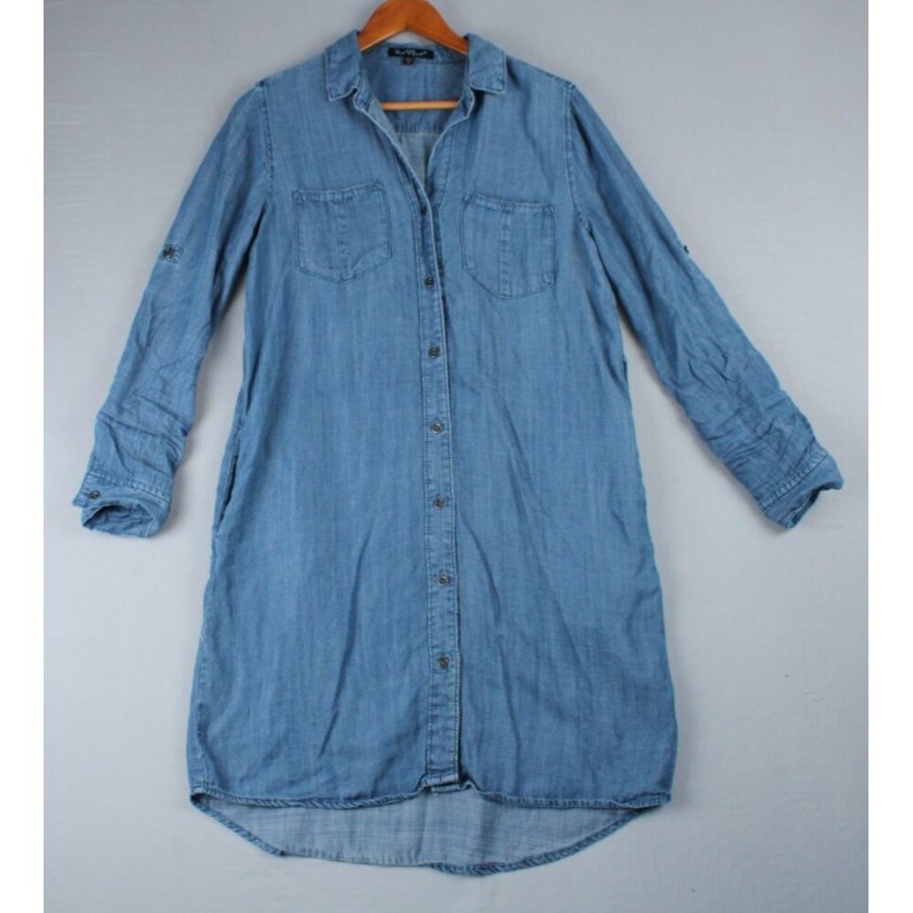 Velvet Heart Denim Shirt Dress Womens Small Long Sleeve Snaps 4 Pockets